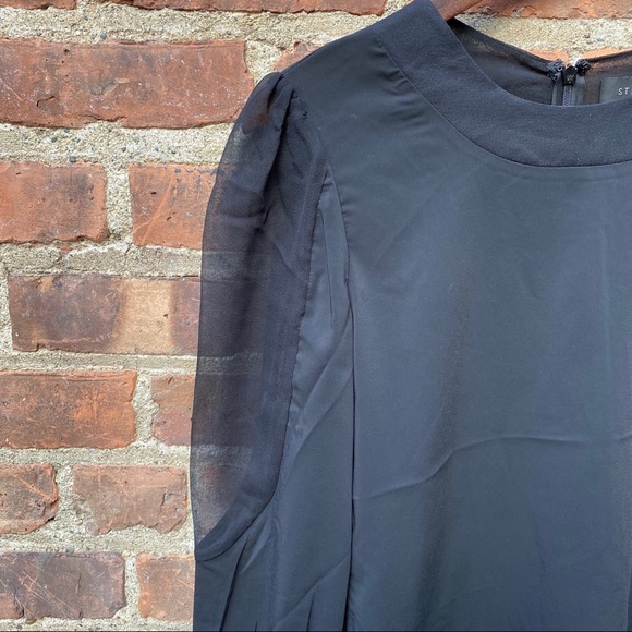 Stella & Jamie Silk Contrast & Puff Sleeve Blouse - Picture 5 of 8